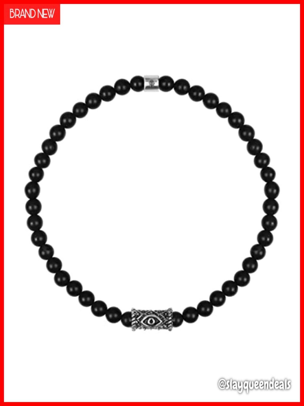 Sterling Silver Onyx Garnet Evil Eye Link Bracelet 7.5 Inch